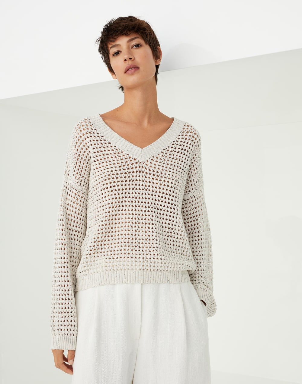 Brunello Cucinelli Cotton dazzling net sweater