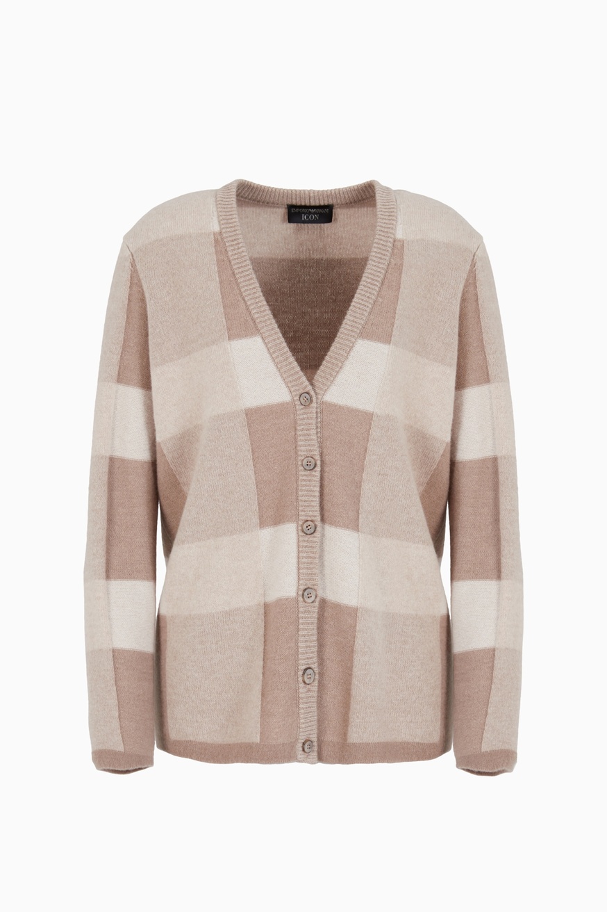 Emporio Armani WOOL CASHMERE CHECK CARDIGAN