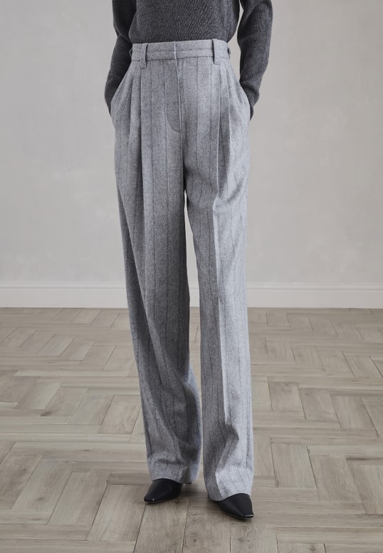 Brunello Cucinelli Striped techno virgin wool flannel relaxed tailored trousers