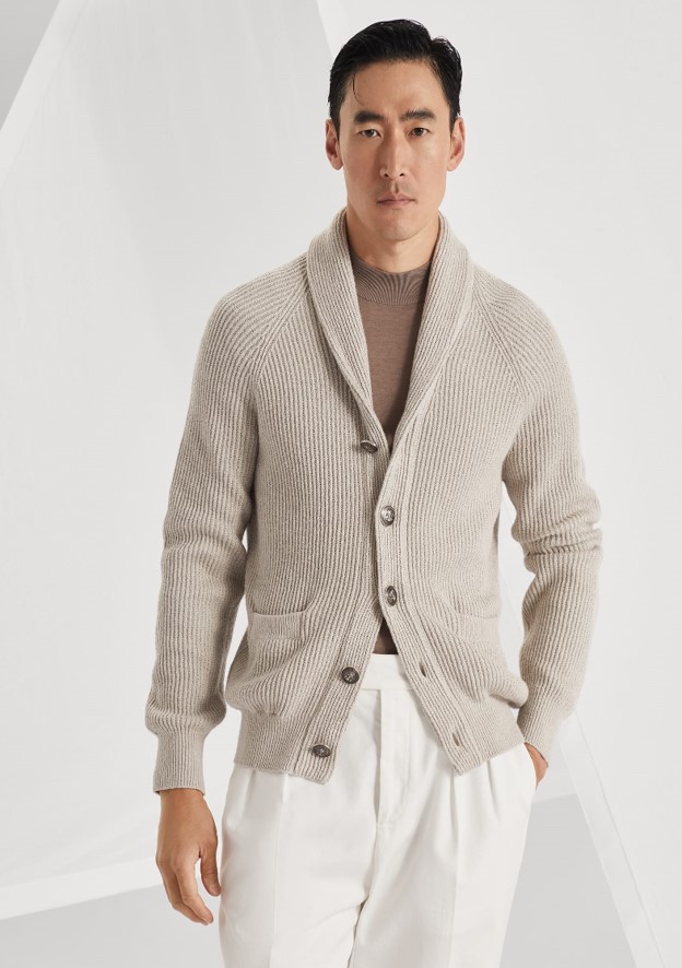 Brunello Cucinelli Malfilé cotton English rib cardigan with raglan sleeves